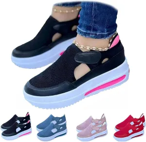 2022 Canvas Shoes Women Fashion Trainers, Women'S Leather Breathable Moccasins Shoes Non-Slip Comfy Orthopedic Walking Sneakers (Black,7)
