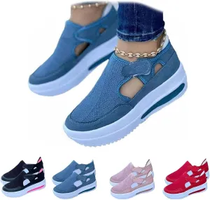 2022 Canvas Shoes Women Fashion Trainers, Women'S Leather Breathable Moccasins Shoes Non-Slip Comfy Orthopedic Walking Sneakers (Blue,6)