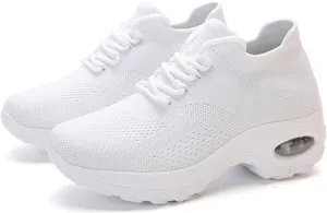 Aceptolcom Women Slip On Walking Shoes Breathable Non Slip Work Shoes Comfortable Air Cushion Orthopedic Sneakers with Arch Support
