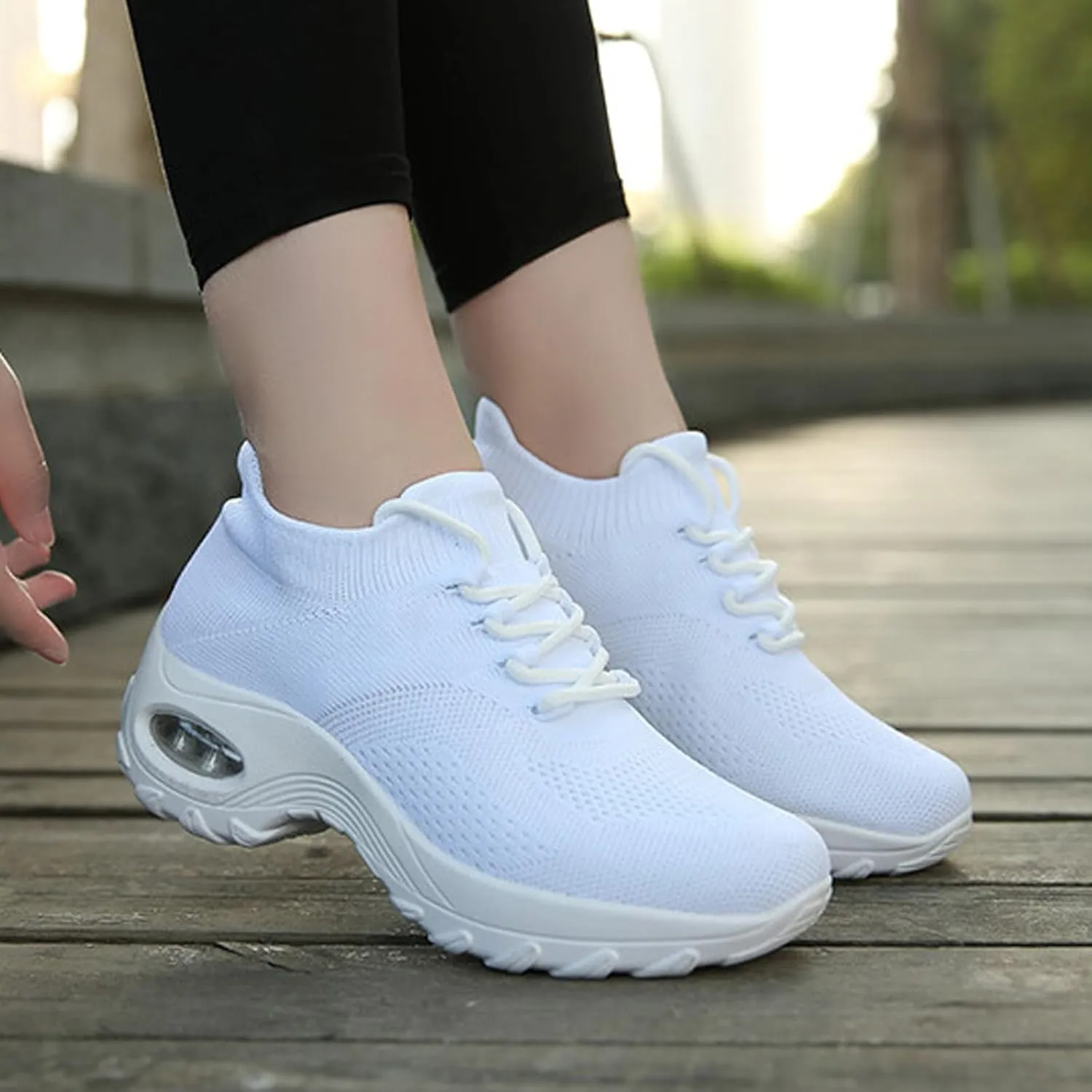 Aceptolcom Women Slip On Walking Shoes Breathable Non Slip Work Shoes Comfortable Air Cushion Orthopedic Sneakers with Arch Support