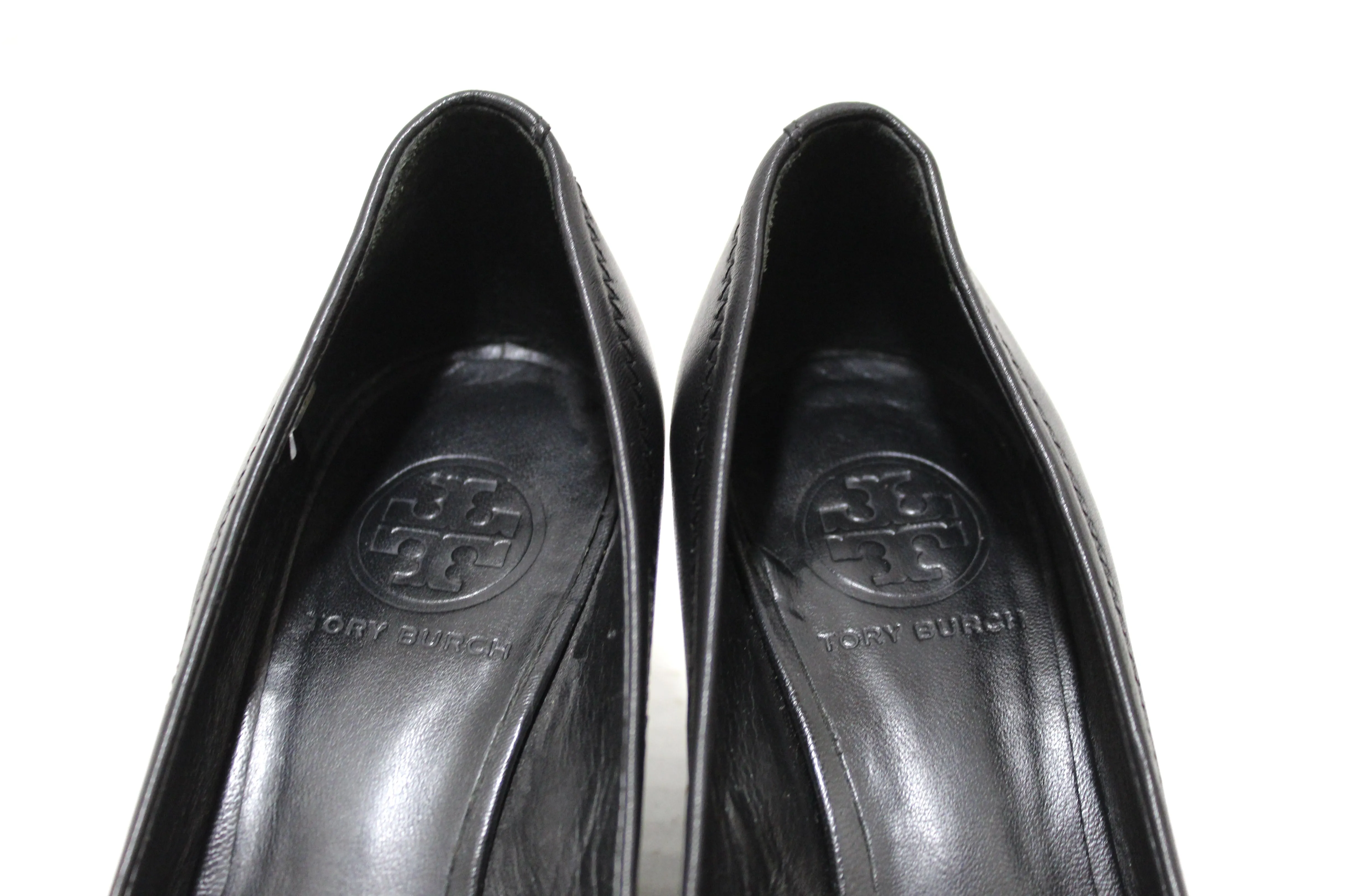 Authentic Tory Burch Black Leather Sally Wedge Size 6
