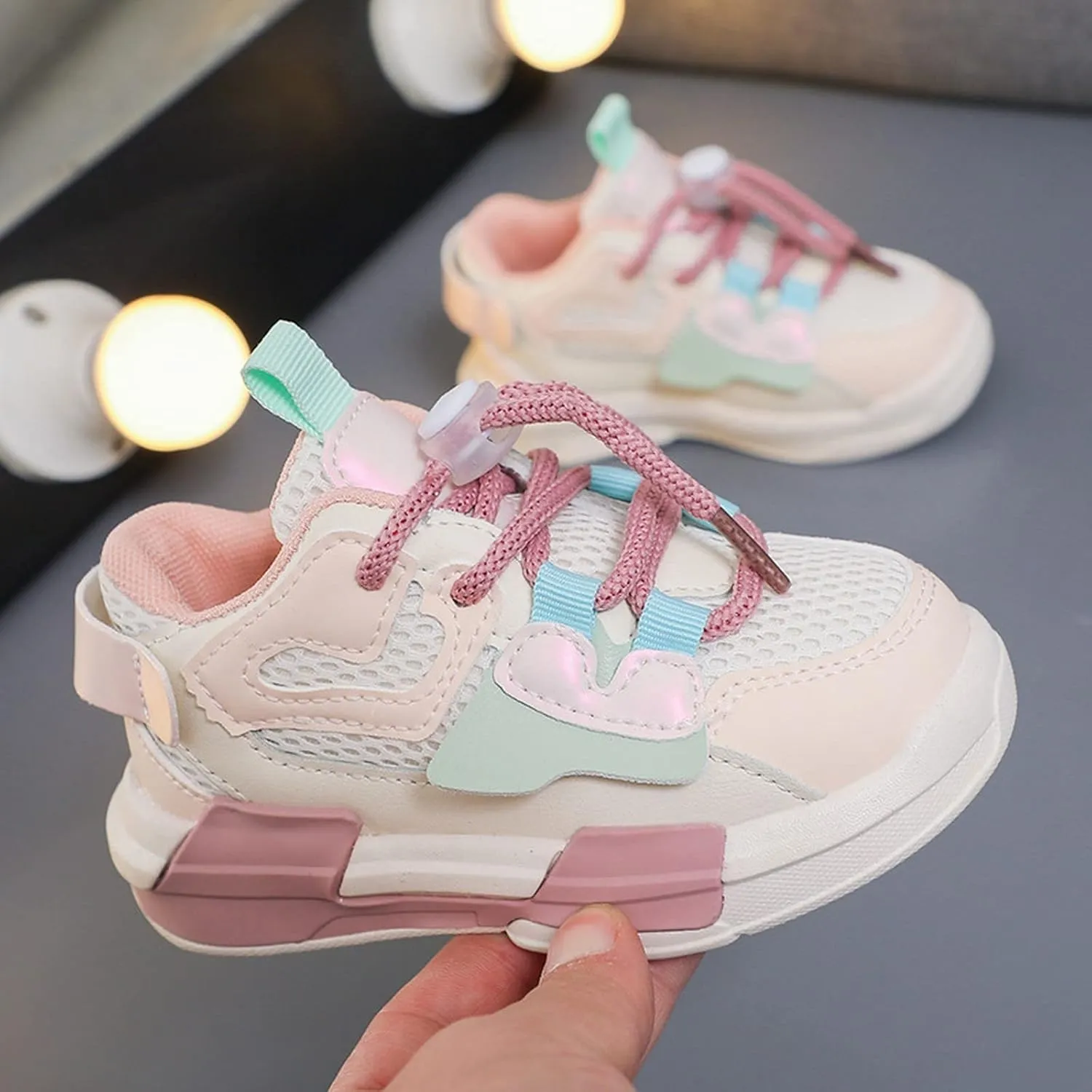 Baby Infant Breathable Leather Sneakers with Lace Cute Sole Chunky Lightweight Non Slip Sport Shoes for Toddler