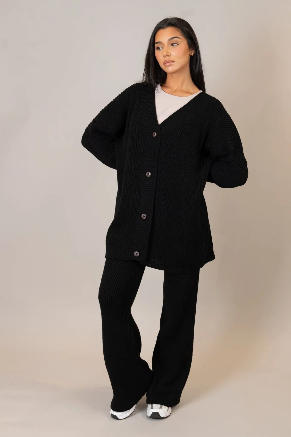 Black Fisherman Cardigan Co-Ord