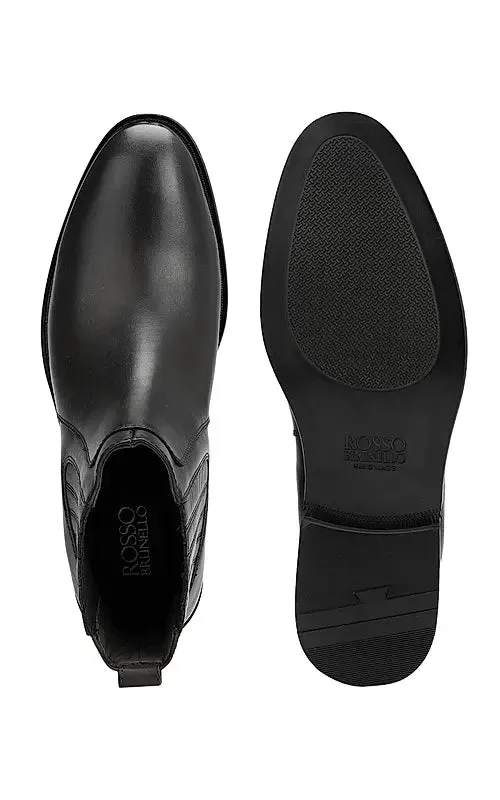 Black Plain Leather Boots