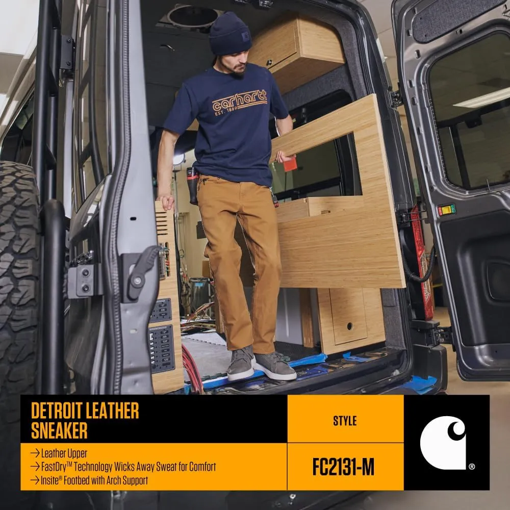 Carhartt Detroit Leather Sneakers for Men - Comfortable Shoes for Men with Wide Toe Box, Comfort Footbed and Midsole, and Slip-Resistant Outsole