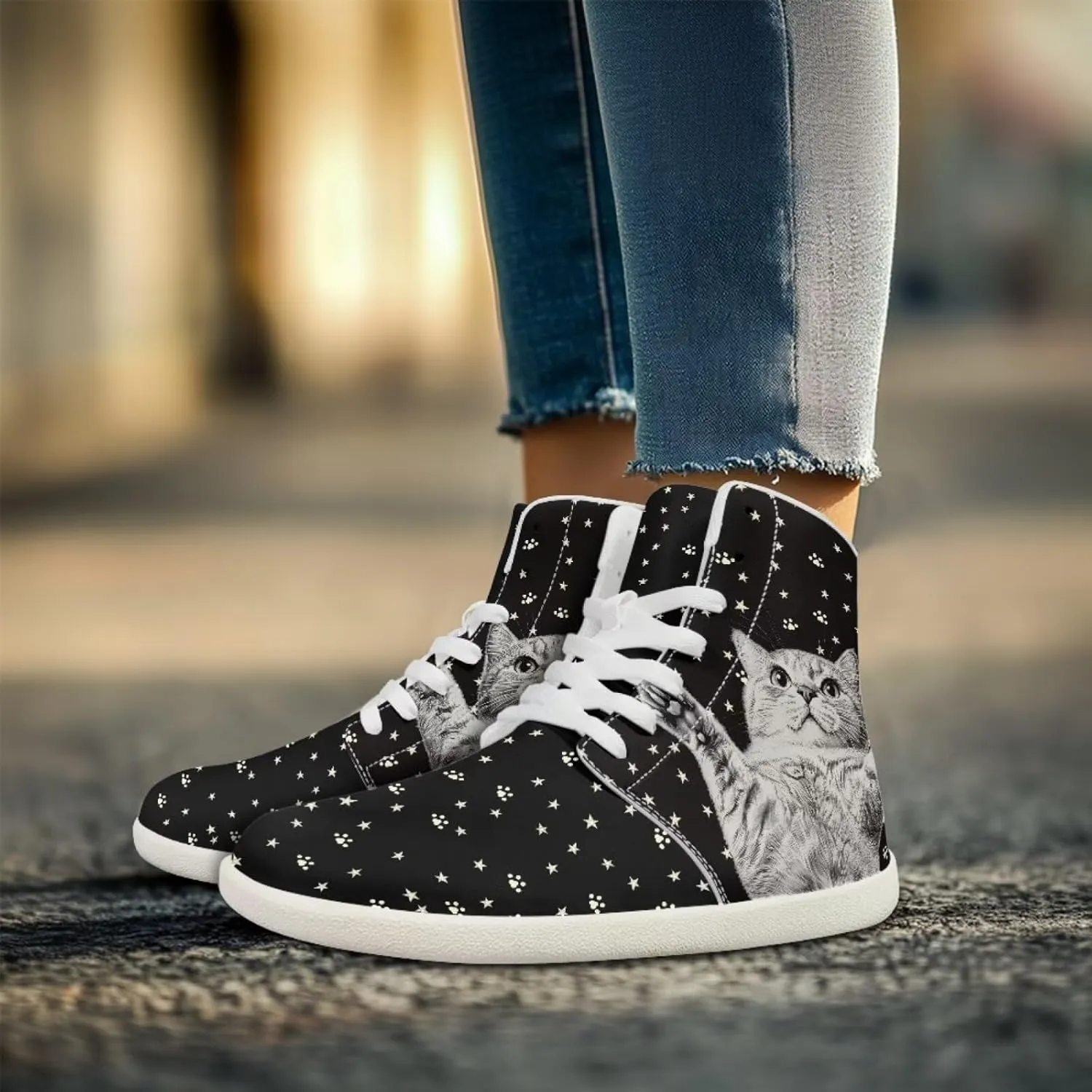 Coloranimal Barefoot Shoes Women High Top Sneakers Womens Athletic Shoes Walking Shoes Lace Up Fashion Sneakers Wide Toe Box Shoes