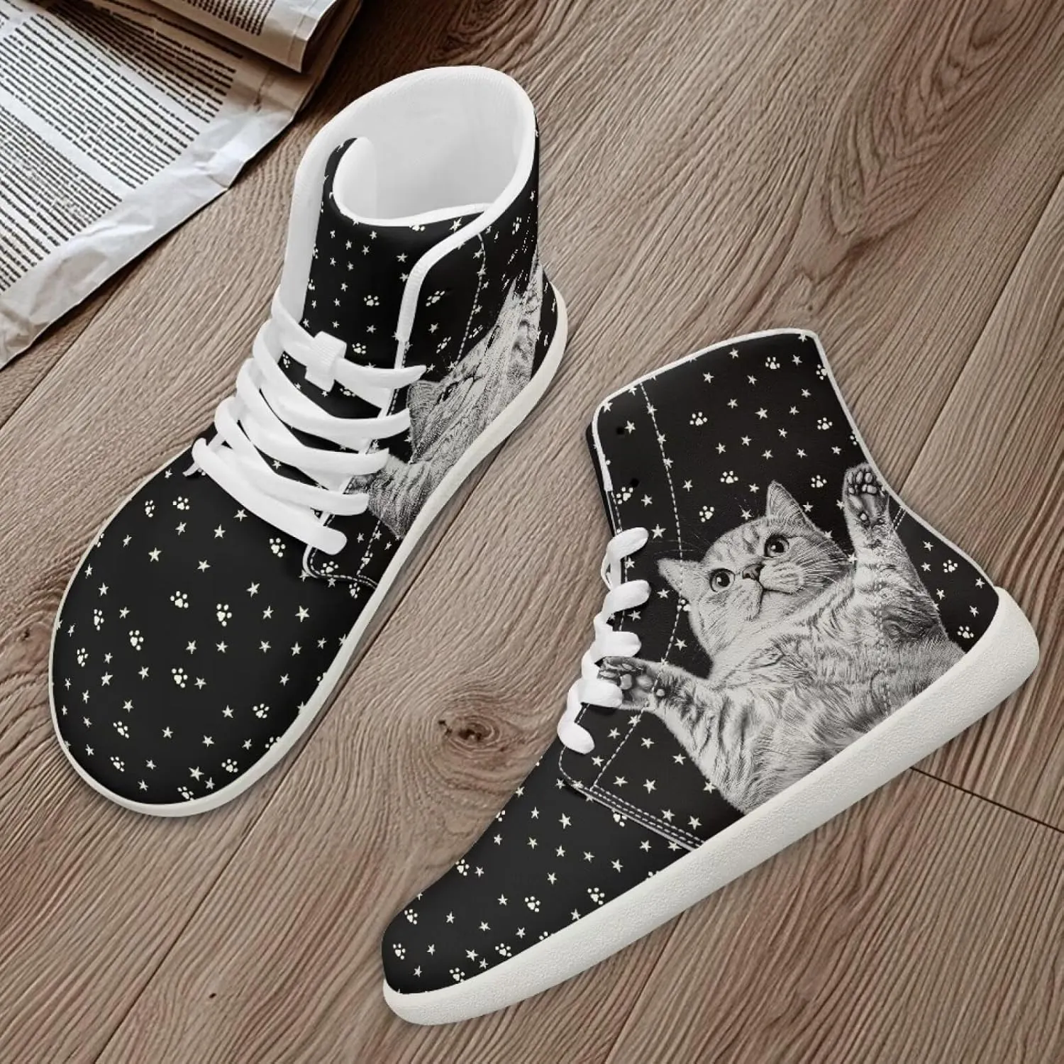 Coloranimal Barefoot Shoes Women High Top Sneakers Womens Athletic Shoes Walking Shoes Lace Up Fashion Sneakers Wide Toe Box Shoes