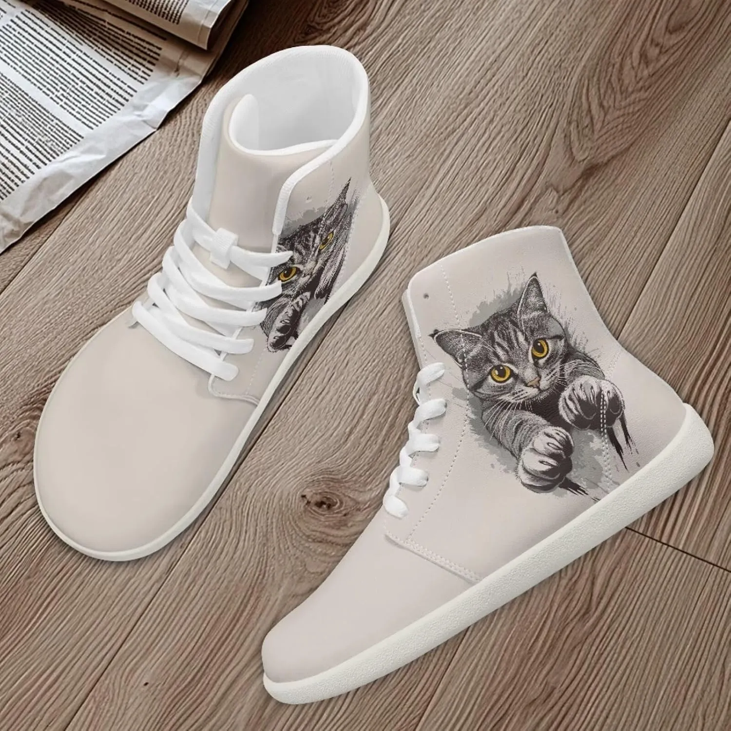 Coloranimal Barefoot Shoes Women High Top Sneakers Womens Athletic Shoes Walking Shoes Lace Up Fashion Sneakers Wide Toe Box Shoes