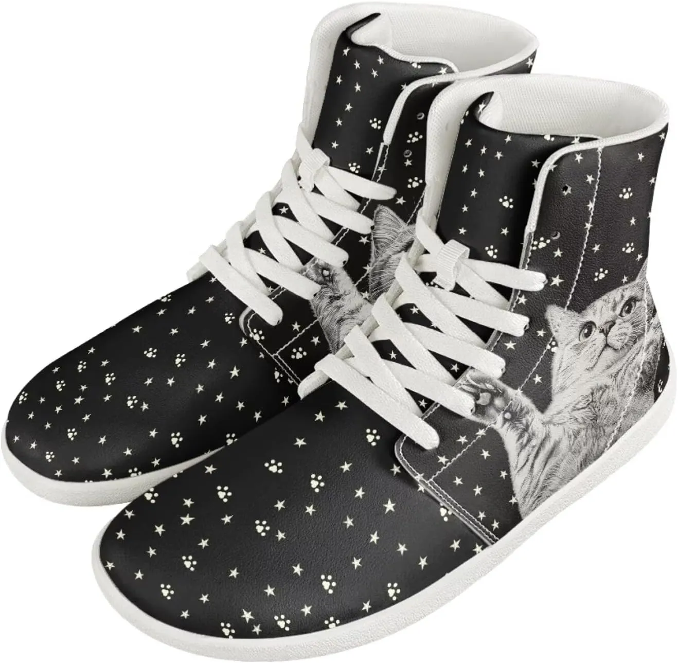 Coloranimal Barefoot Shoes Women High Top Sneakers Womens Athletic Shoes Walking Shoes Lace Up Fashion Sneakers Wide Toe Box Shoes