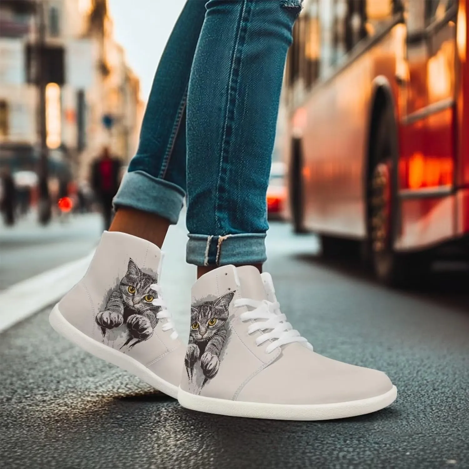 Coloranimal Barefoot Shoes Women High Top Sneakers Womens Athletic Shoes Walking Shoes Lace Up Fashion Sneakers Wide Toe Box Shoes