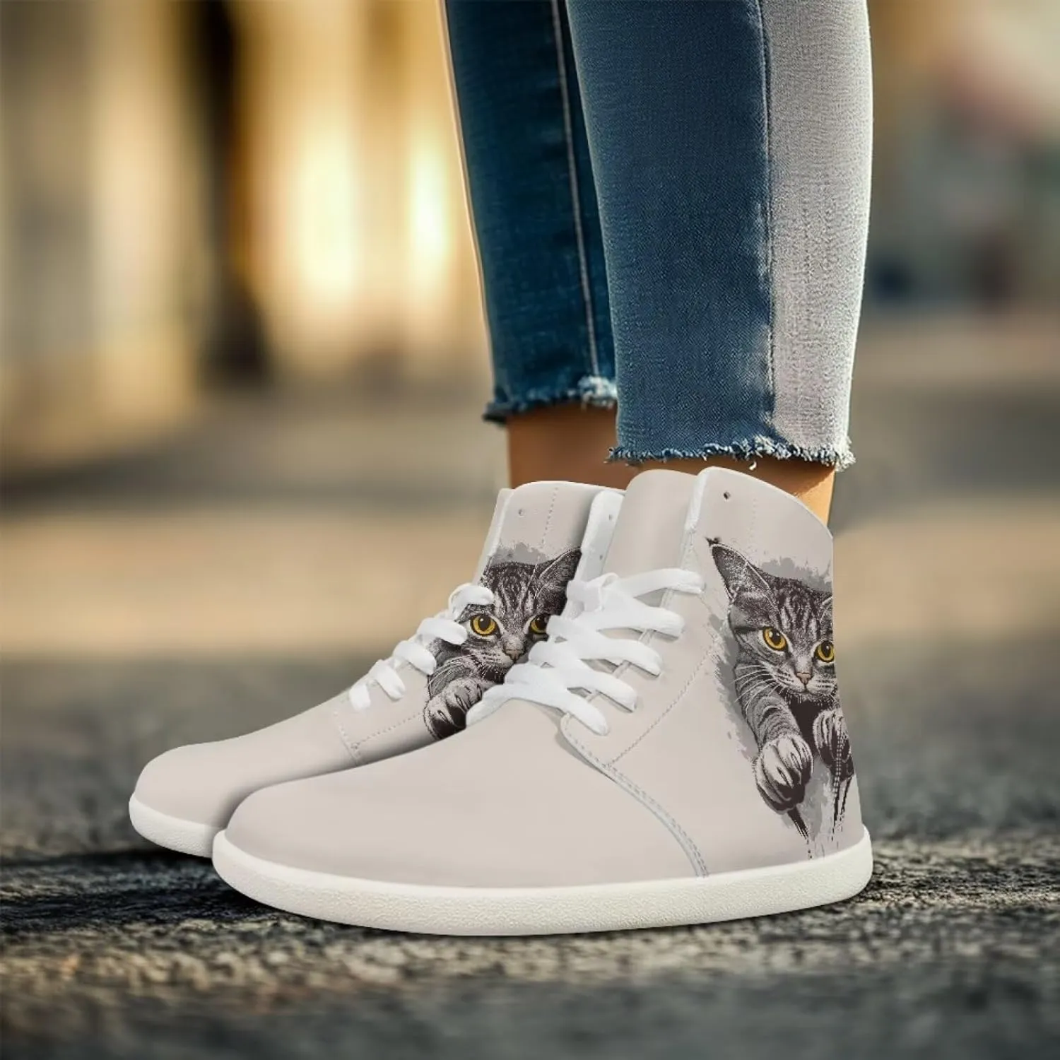Coloranimal Barefoot Shoes Women High Top Sneakers Womens Athletic Shoes Walking Shoes Lace Up Fashion Sneakers Wide Toe Box Shoes
