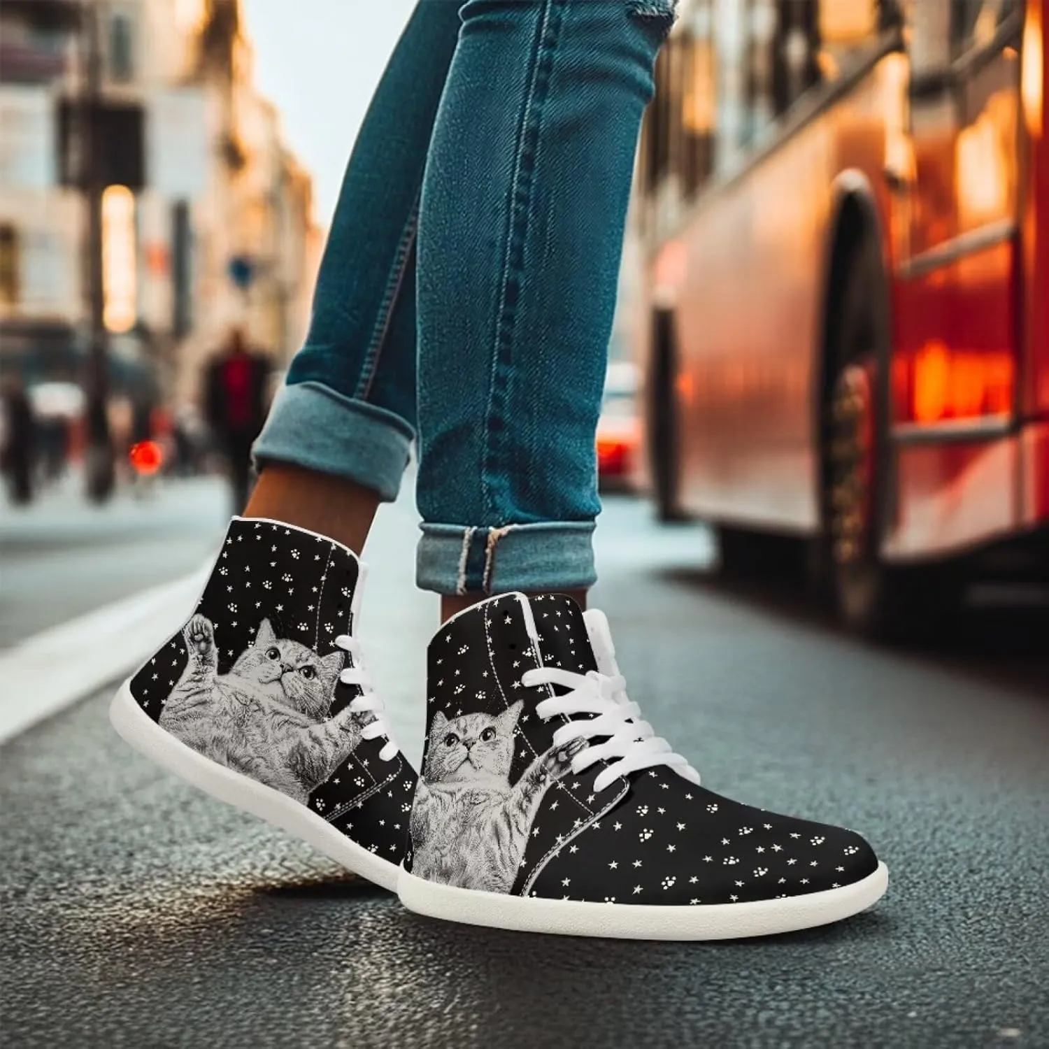 Coloranimal Barefoot Shoes Women High Top Sneakers Womens Athletic Shoes Walking Shoes Lace Up Fashion Sneakers Wide Toe Box Shoes