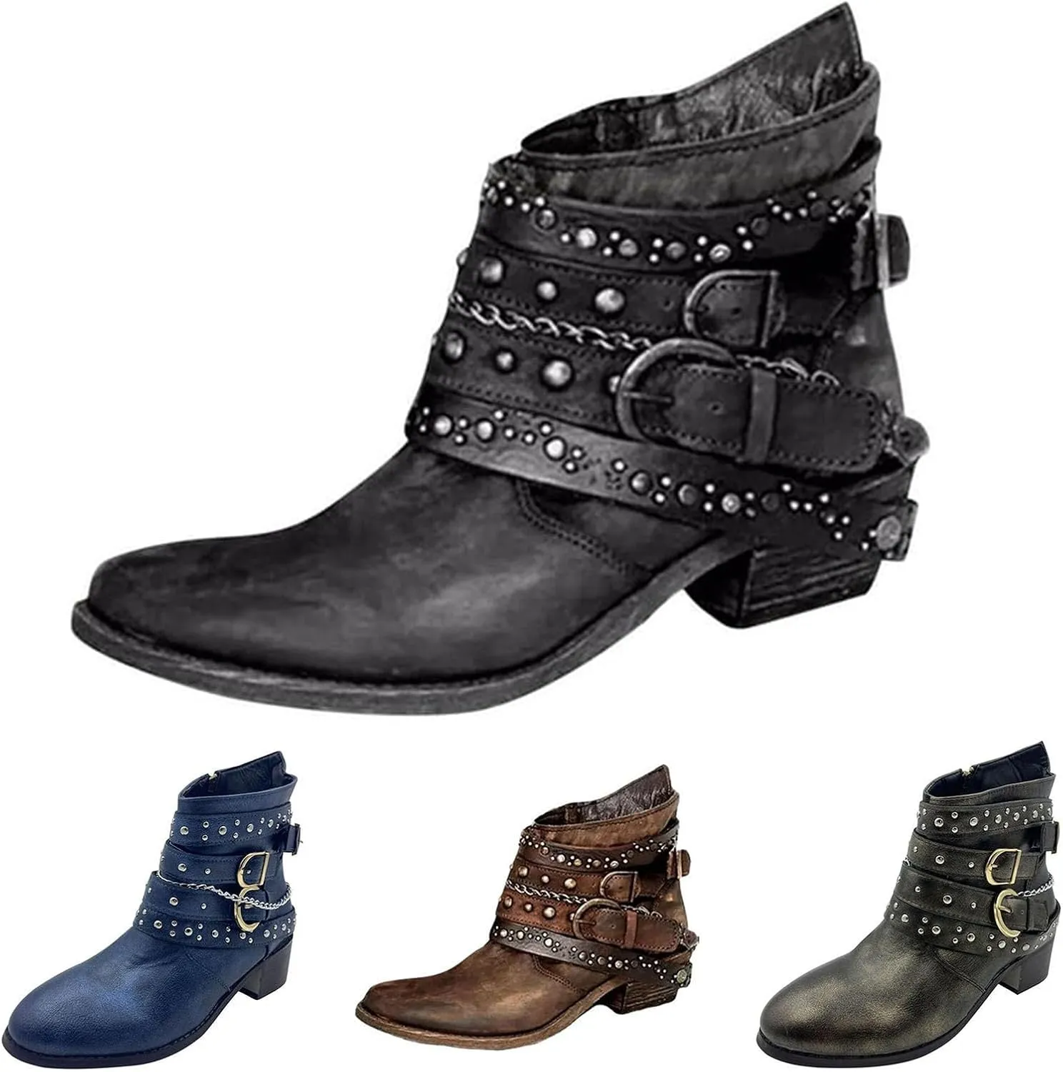 Combat Boots Womens Ankle Flat Booties for Women 2024 Black Boots for Women Flat Boot for Men Casual Round Head Low Heel Comfortable Pointed Toe