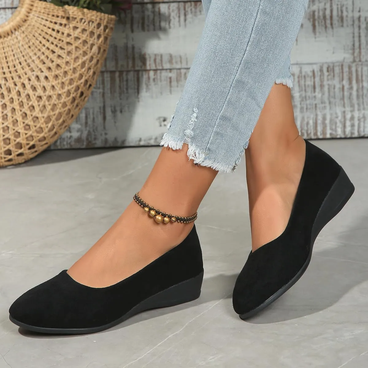 Comfortable Lightweight Anti-Slip Breathable Orthopedic Flat Shoes, Closed Toe Wedges for Women Low Heel, Ballet Wedge Wide Fit Dress Shoes