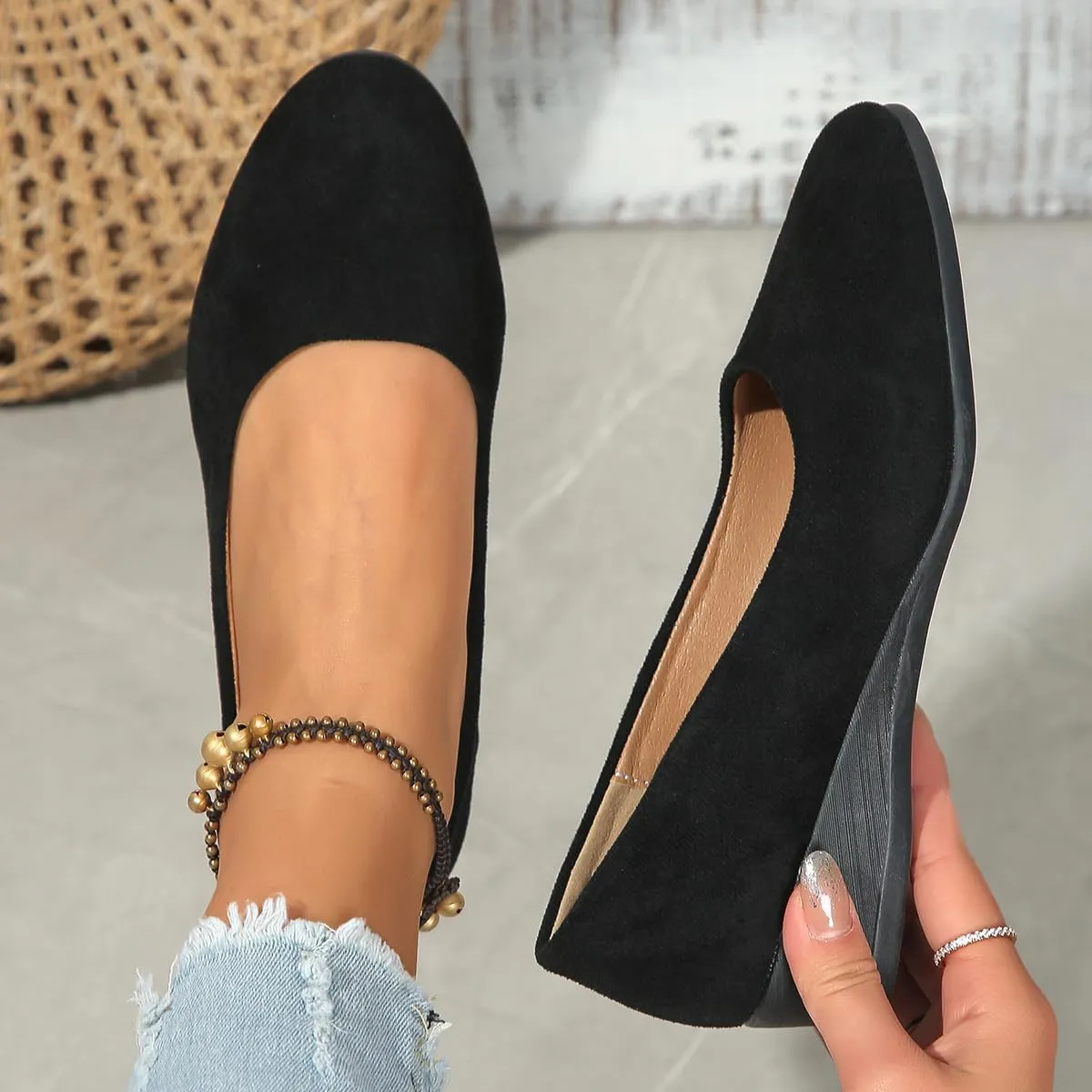 Comfortable Lightweight Anti-Slip Breathable Orthopedic Flat Shoes, Closed Toe Wedges for Women Low Heel, Ballet Wedge Wide Fit Dress Shoes