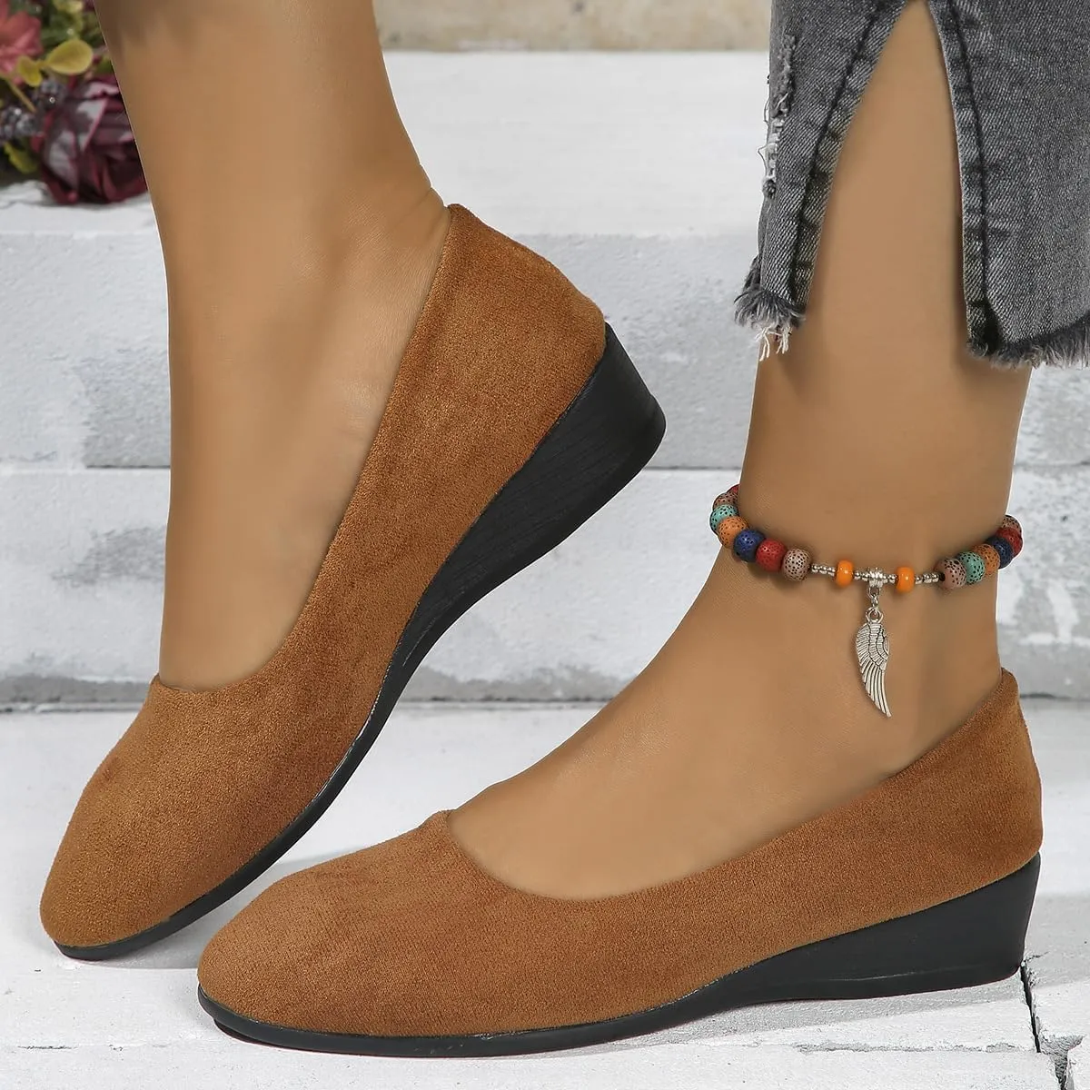 Comfortable Lightweight Anti-Slip Breathable Orthopedic Flat Shoes, Closed Toe Wedges for Women Low Heel, Ballet Wedge Wide Fit Dress Shoes
