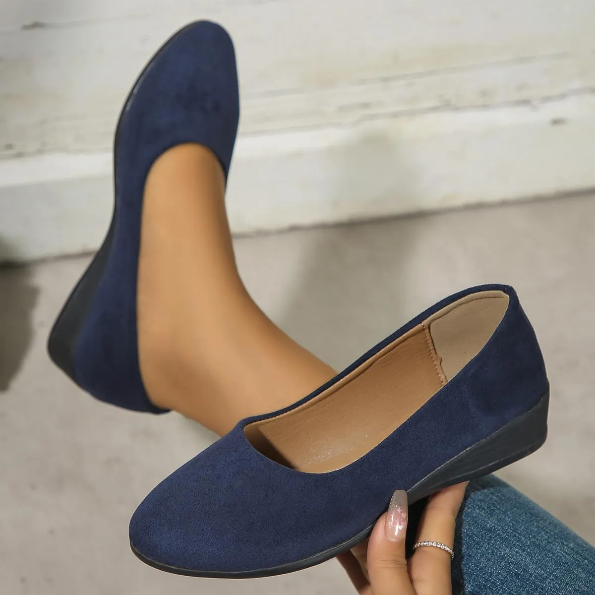 Comfortable Lightweight Anti-Slip Breathable Orthopedic Flat Shoes, Closed Toe Wedges for Women Low Heel, Ballet Wedge Wide Fit Dress Shoes