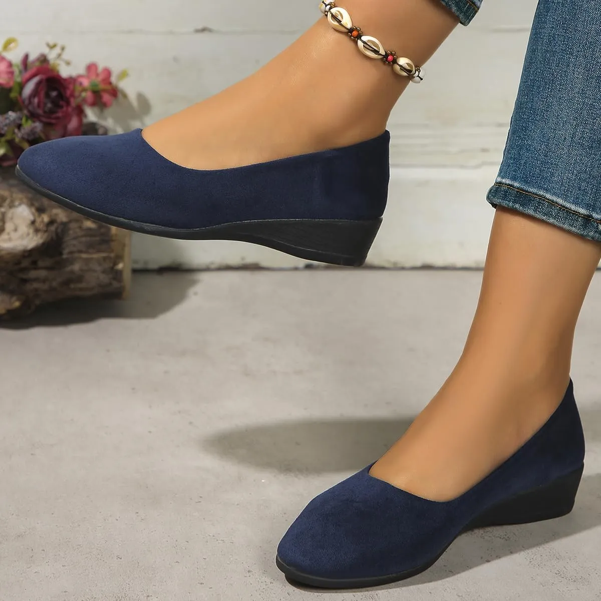 Comfortable Lightweight Anti-Slip Breathable Orthopedic Flat Shoes, Closed Toe Wedges for Women Low Heel, Ballet Wedge Wide Fit Dress Shoes