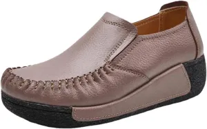 Comfortable Platform Loafers for Women, Thick Soled PU Walking Shoes, Vintage Style Classic Orthopedic Shoes,Anti-Slip Comfort Wedge Platform Casual Shoes (Coffee,8.5)