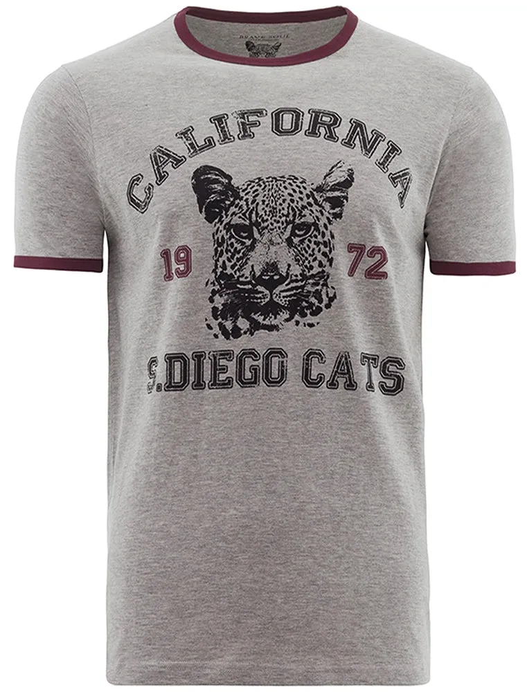 Diego Motif Crew Neck Ringer T-Shirt in Grey Marl