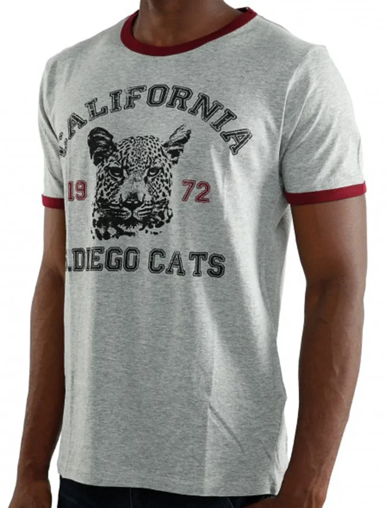 Diego Motif Crew Neck Ringer T-Shirt in Grey Marl