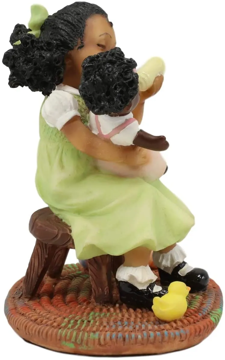 Ebros African American Girl Child Playing Mommy with Baby Doll Statue 3.75" Tall