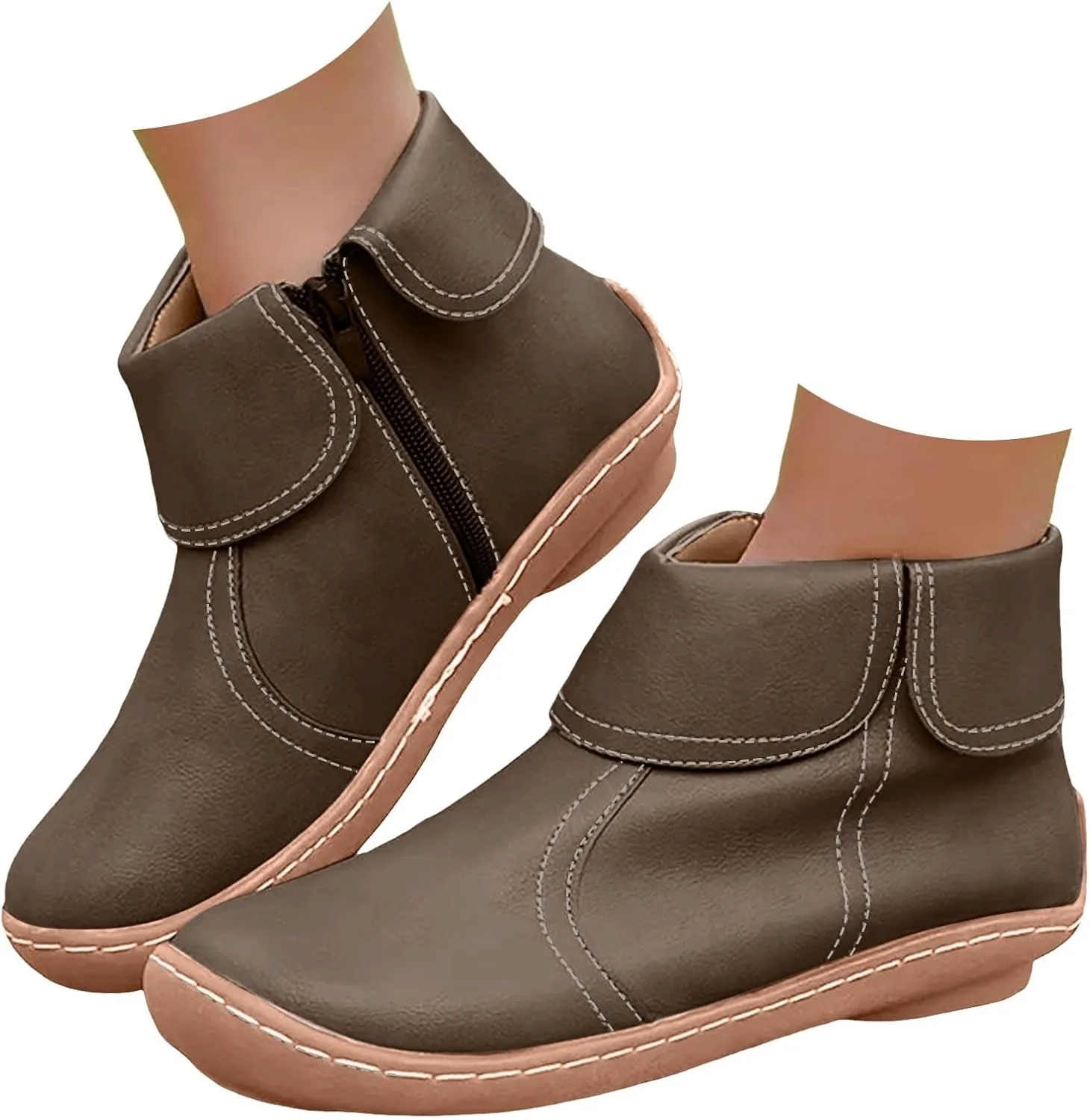 Fall Boots for Women 2024 Ankle Boots Retro Round Toe Fashion Comfortable Flat Side Zipper Lightweight Fall Boots