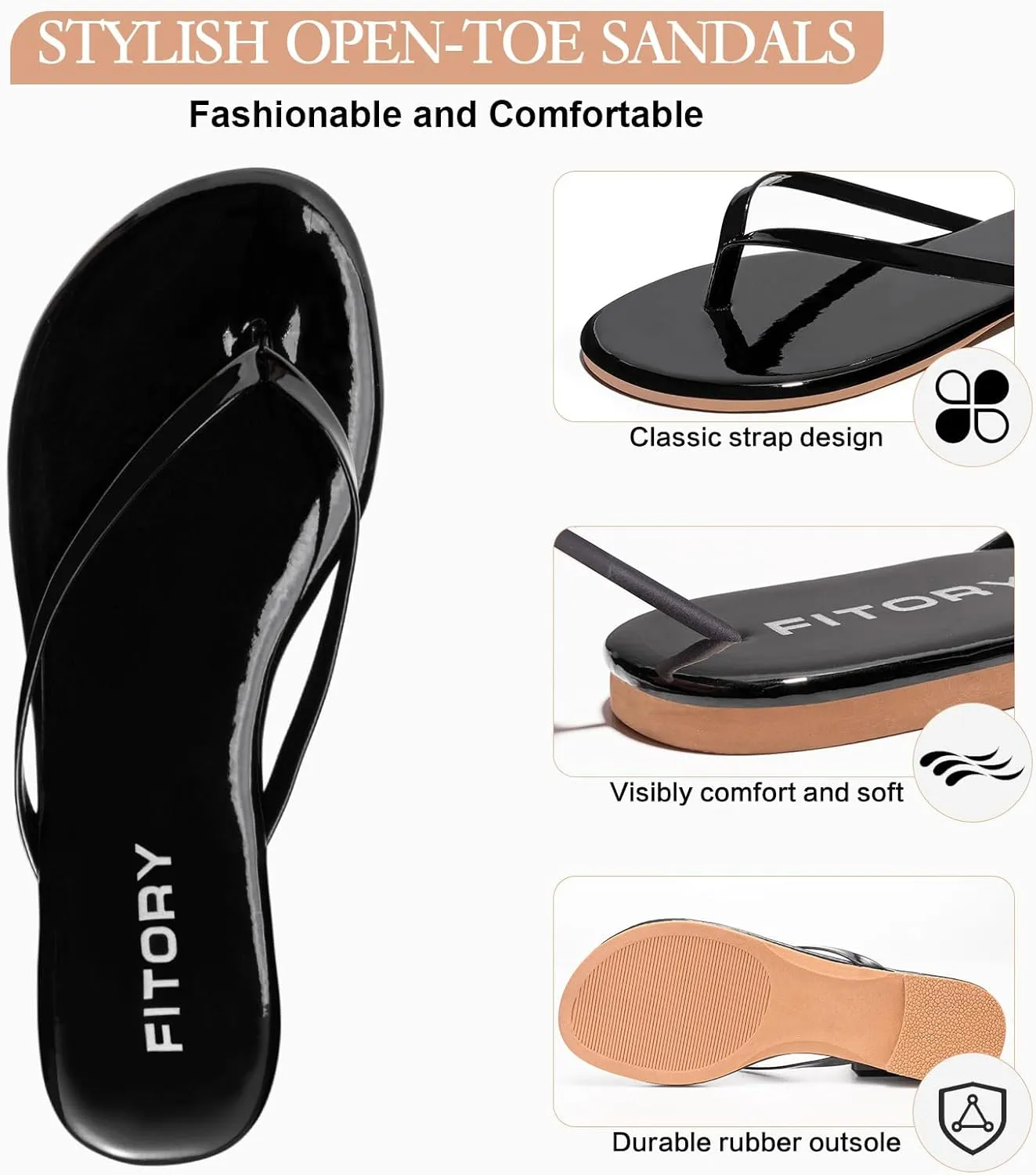FITORY Womens Fashion Flip Flops Comfortable Leather Summer Beach Thong Walking Sandals on Indoor Outdoor Size 6-11