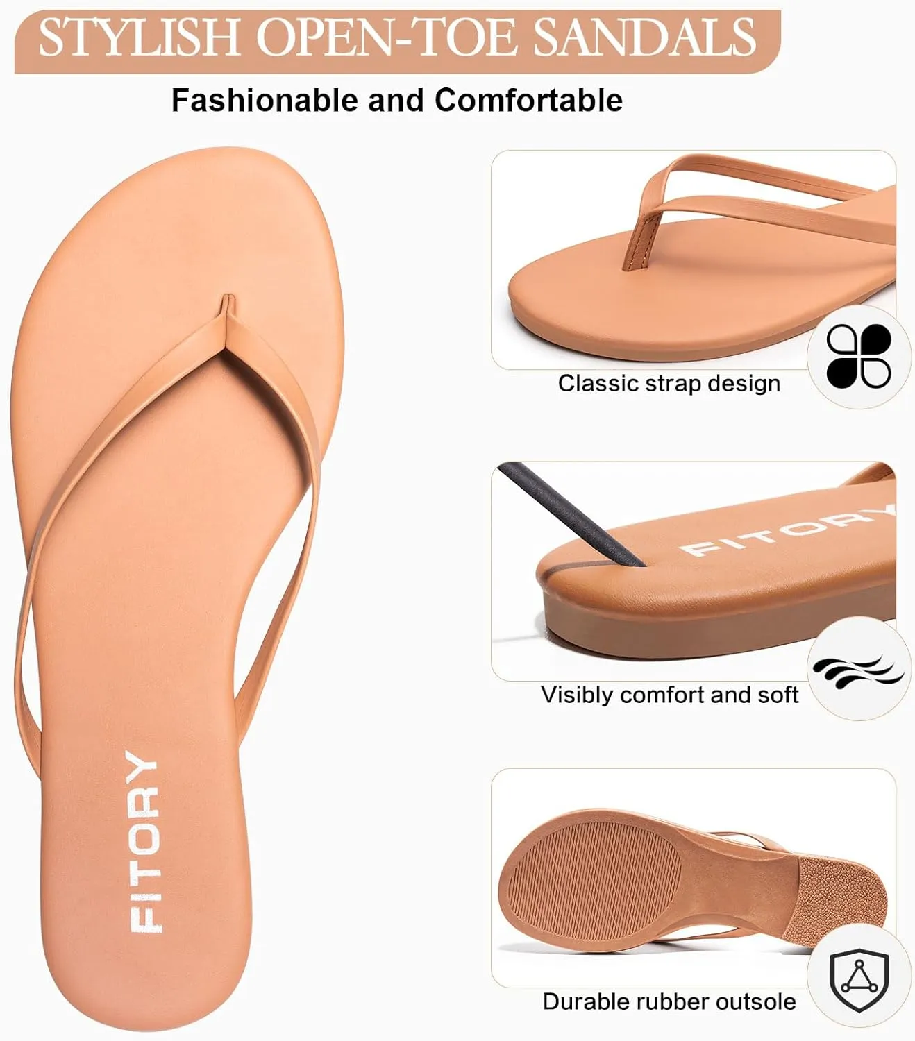 FITORY Womens Fashion Flip Flops Comfortable Leather Summer Beach Thong Walking Sandals on Indoor Outdoor Size 6-11