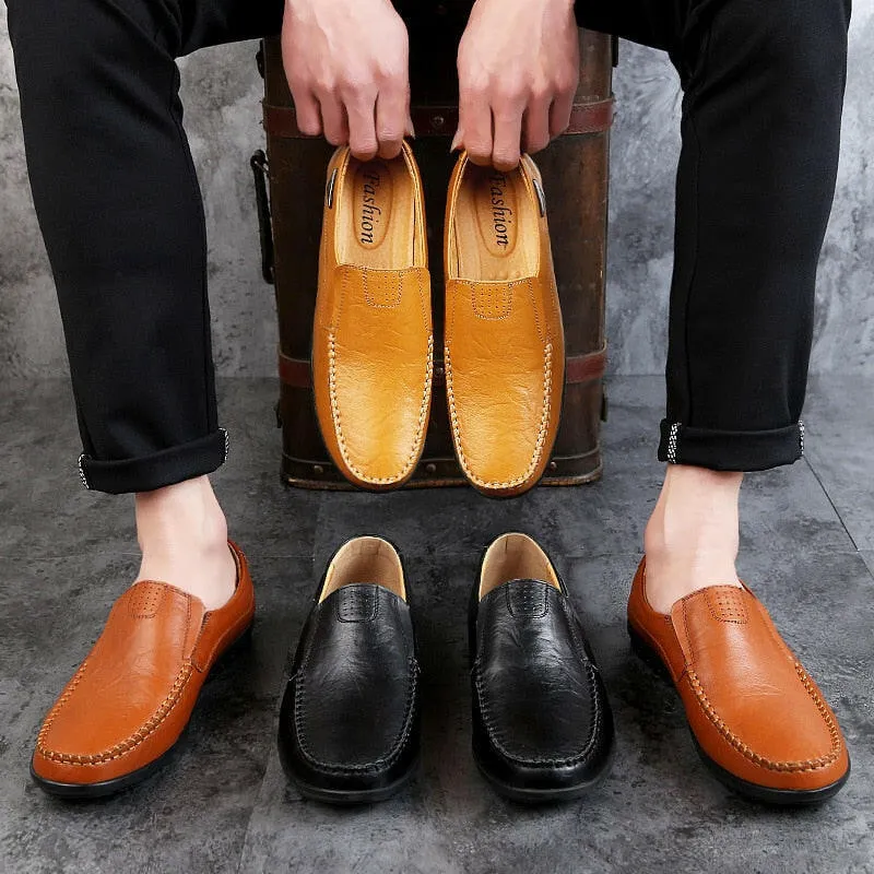 Genuine Leather Men's Moccasin Shoes – Breathable Italian Loafers for Casual Comfort