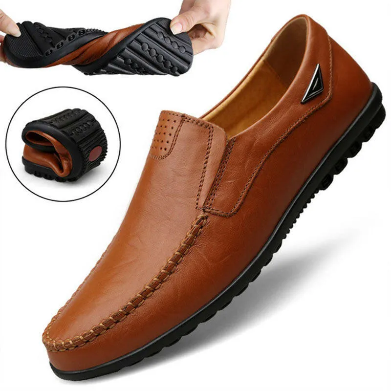 Genuine Leather Men's Moccasin Shoes – Breathable Italian Loafers for Casual Comfort
