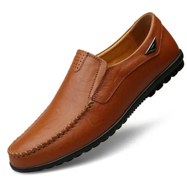 Genuine Leather Men's Moccasin Shoes – Breathable Italian Loafers for Casual Comfort