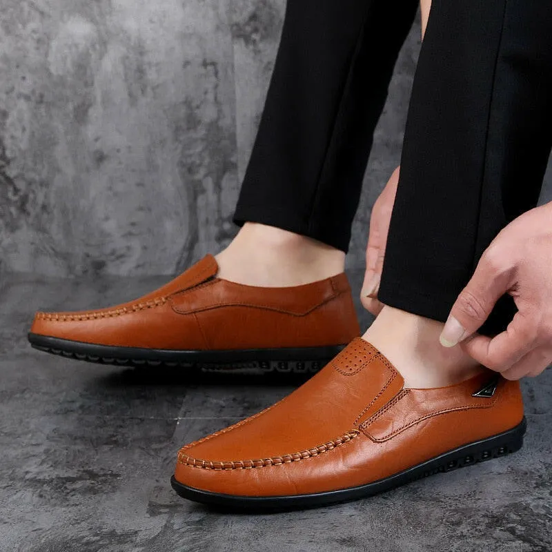 Genuine Leather Men's Moccasin Shoes – Breathable Italian Loafers for Casual Comfort