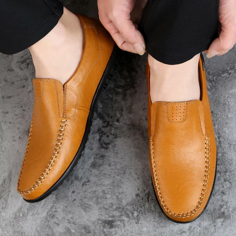 Genuine Leather Men's Moccasin Shoes – Breathable Italian Loafers for Casual Comfort