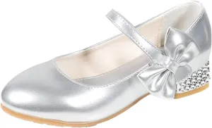 Girls Mary Jane Dress Shoes for Kids Bowknot Hook and Loop Low Heel Flower Girl Wedding Flat Kids Wide Tennis Shoes