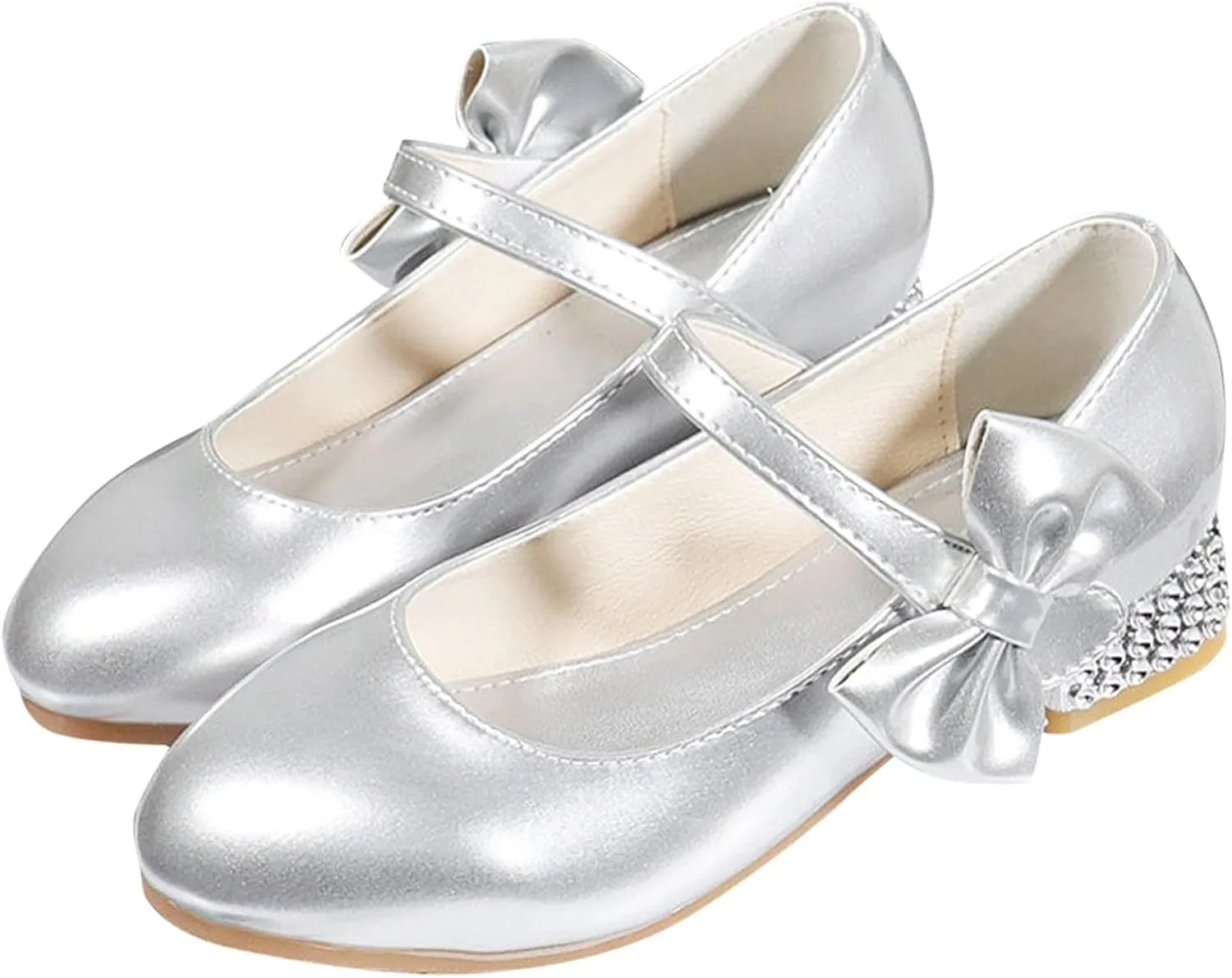 Girls Mary Jane Dress Shoes for Kids Bowknot Hook and Loop Low Heel Flower Girl Wedding Flat Kids Wide Tennis Shoes