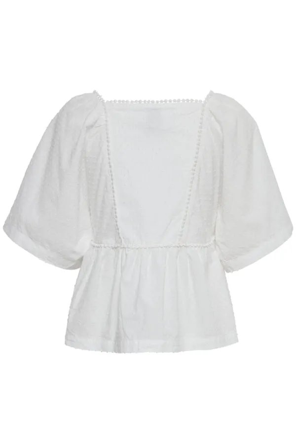 ICHI Anna Lace Trim Blouse - White