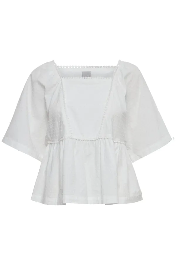 ICHI Anna Lace Trim Blouse - White