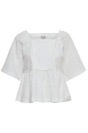 ICHI Anna Lace Trim Blouse - White