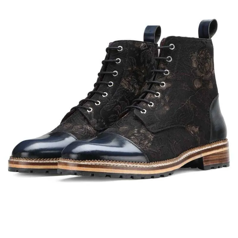 Jose Printed Laceup Boots - Black Blue