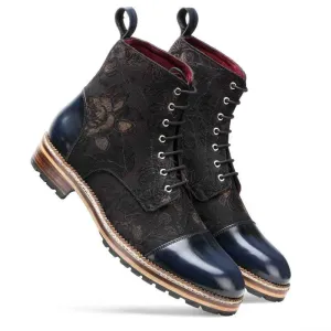 Jose Printed Laceup Boots - Black Blue
