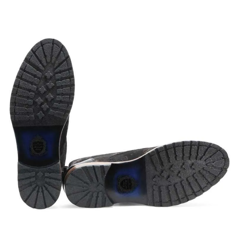 Jose Printed Laceup Boots - Black Blue