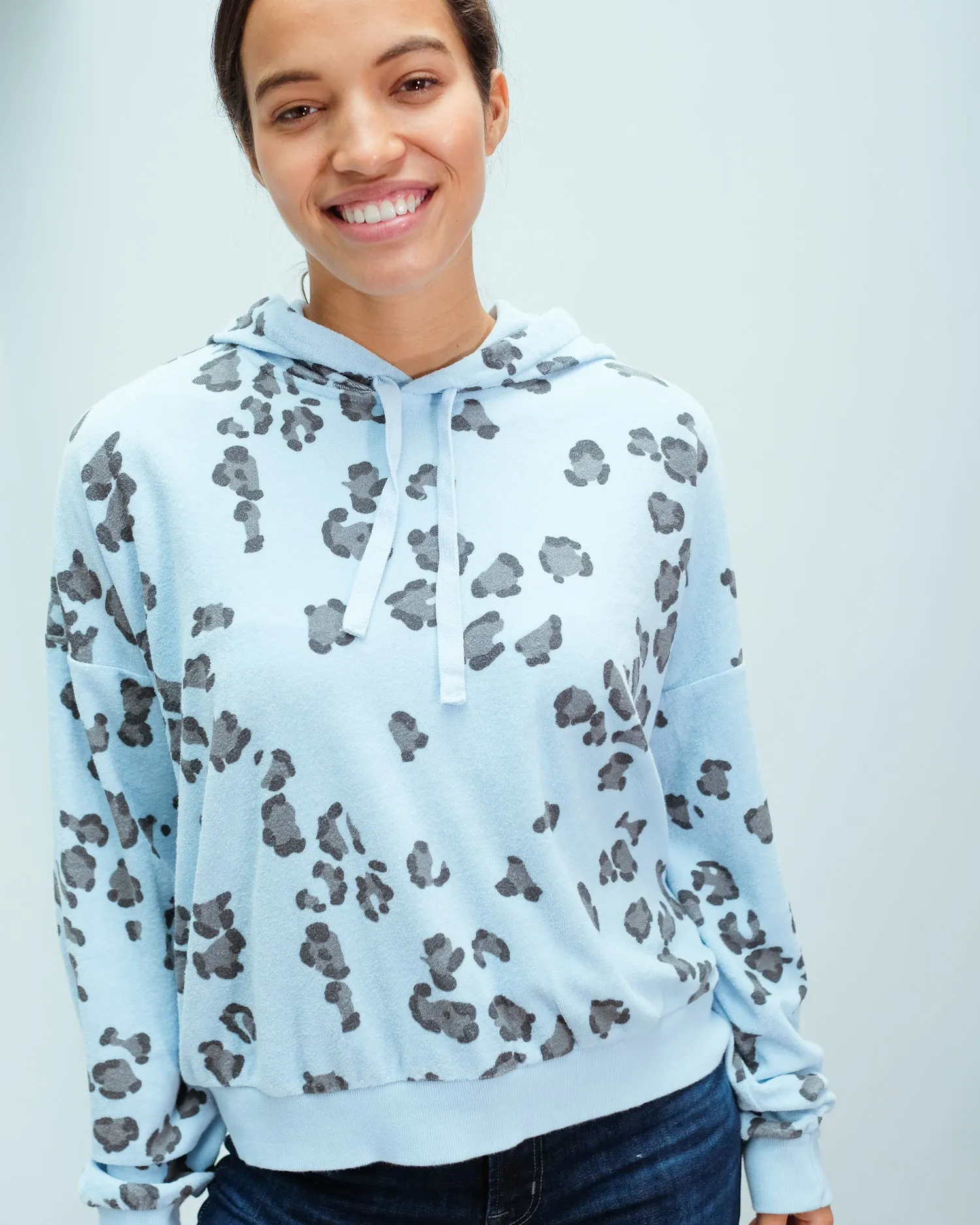 JU Leopard terry hoodie in sky
