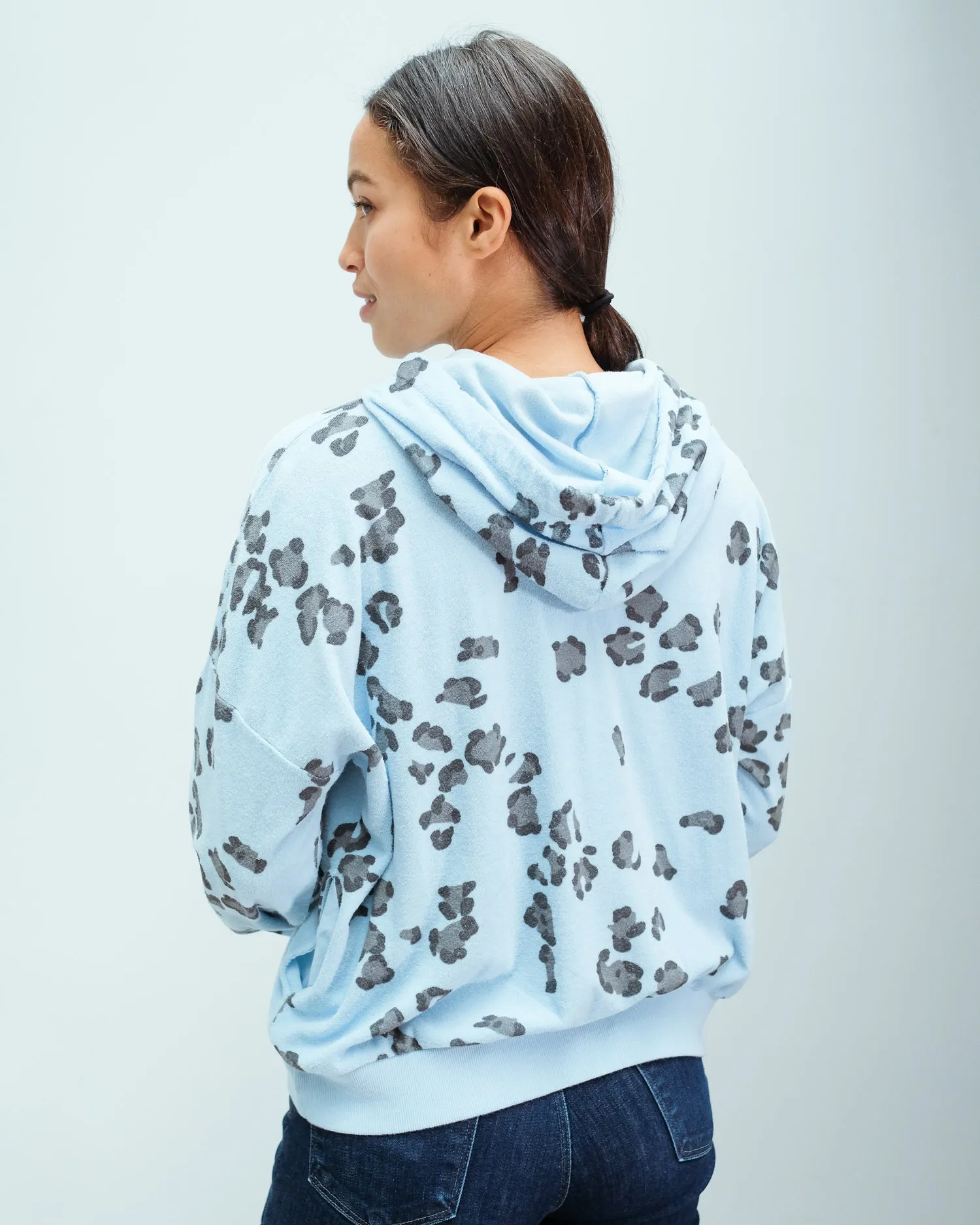 JU Leopard terry hoodie in sky