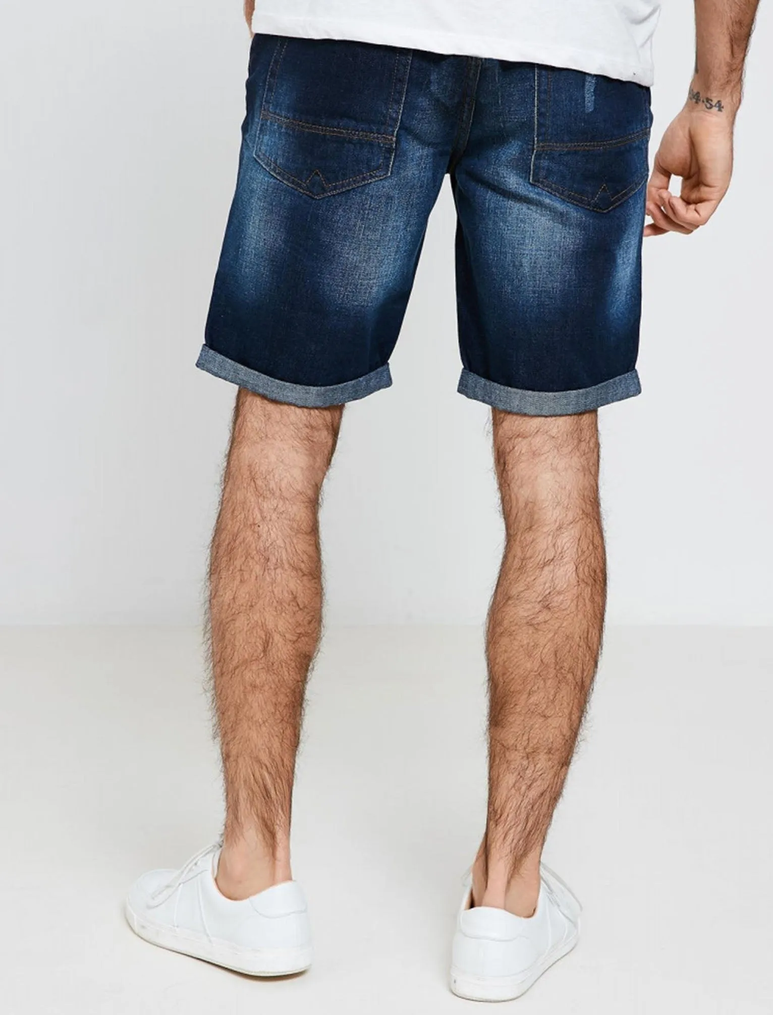 Kal Ripped Denim Shorts in Dark Wash