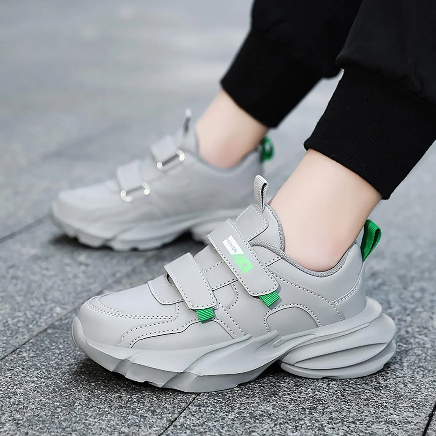 Kids Boys & Girls Athletic Sneakers Chunky Cushion Heel Running & Hiking Lace-Up Lightweight Shoes for Little Kid