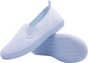 Kid's Classic Slip On Canvas Shoes Girls Boys White Sneaker Tennis Shoes Light Weight Comfortable Causal Shoes