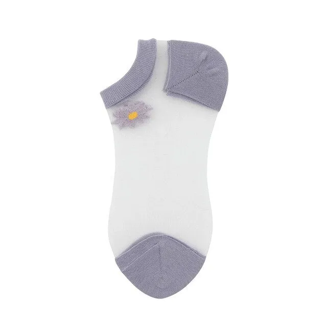 Korean Style Daisy Flower Transparent Socks (10 Pcs)