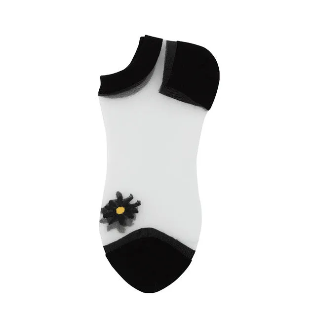 Korean Style Daisy Flower Transparent Socks (10 Pcs)