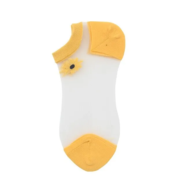 Korean Style Daisy Flower Transparent Socks (10 Pcs)